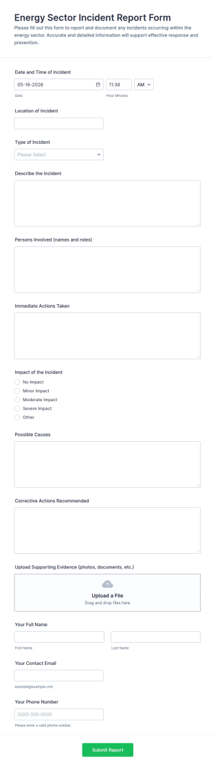 Energy Sector Incident Report Form Template