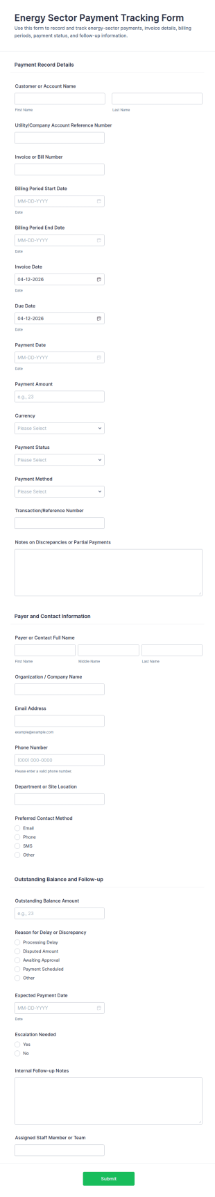Energy Sector Payment Tracking Form Template