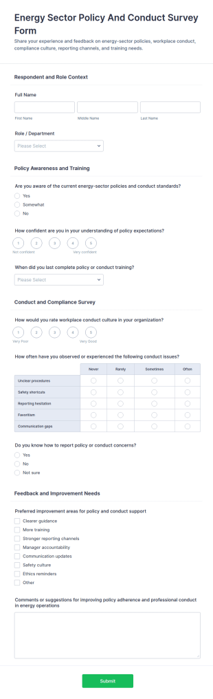 Energy Sector Policy And Conduct Survey Form Template