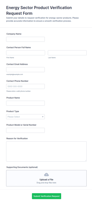 Energy Sector Product Verification Request Form Template