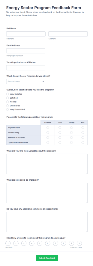 Energy Sector Program Feedback Form Template