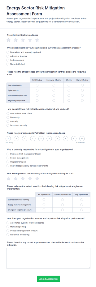 Energy Sector Risk Mitigation Assessment Form Template