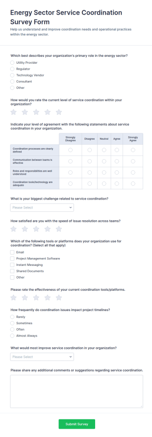 Energy Sector Service Coordination Survey Form Template