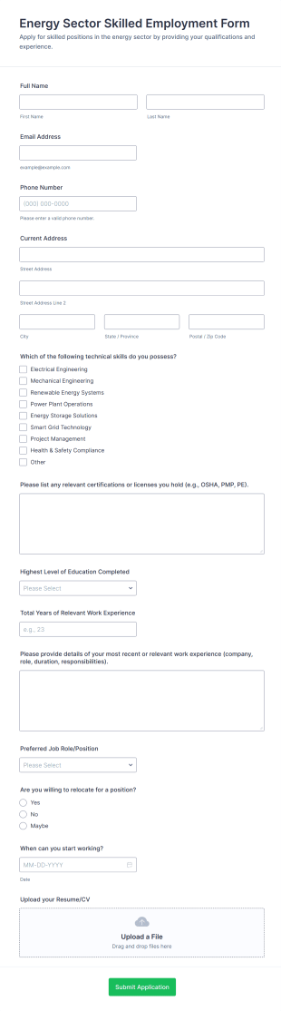 Energy Sector Skilled Employment Form Template