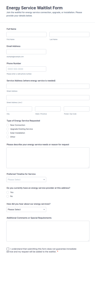 Energy Service Waitlist Form Template