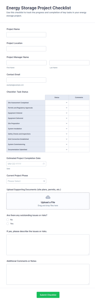 Energy Storage Project Checklist Form Template