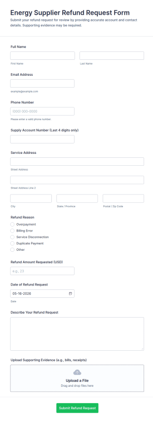 Energy Supplier Refund Request Form Template