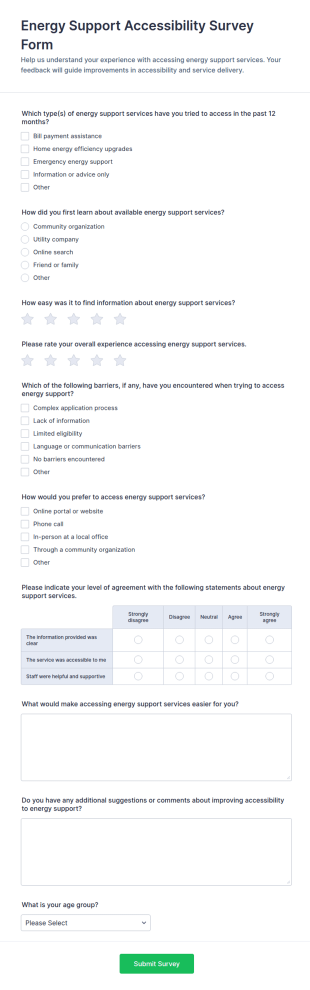 Energy Support Accessibility Survey Form Template
