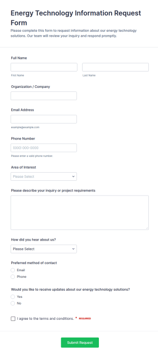 Energy Technology Information Request Form Template