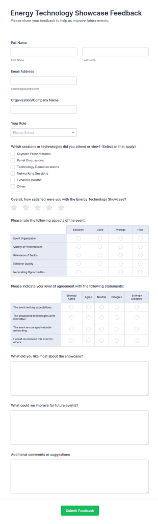 Energy Technology Showcase Feedback Form Template