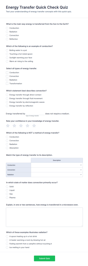 Energy Transfer Quick Check Quiz Form Template