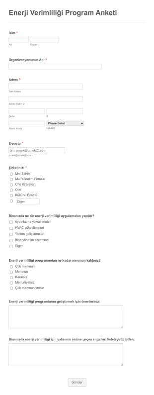 Enerji Verimliliği Katılımcı Anketi Form Template