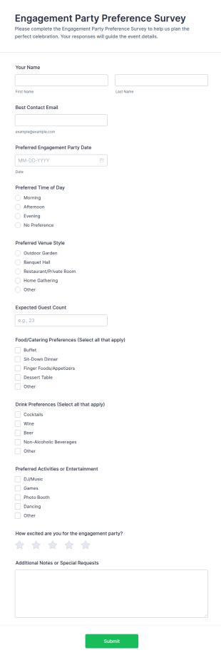 Engagement Party Preference Survey Form Template