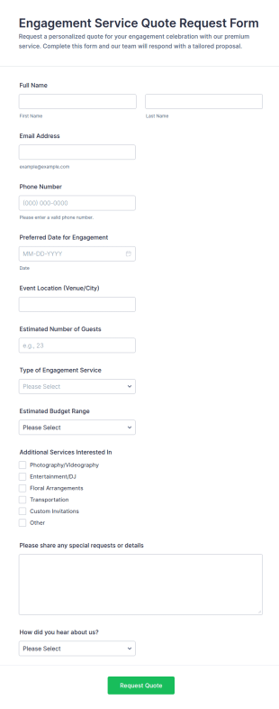 Engagement Service Quote Request Form Template