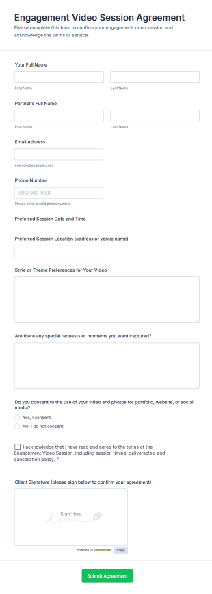Engagement Video Session Agreement Form Template