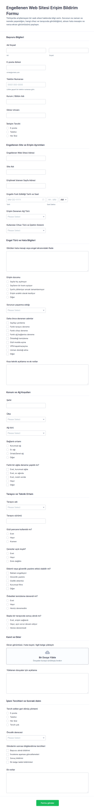 Engellenen İnternet Erişimi Bildirim Form Şablonu