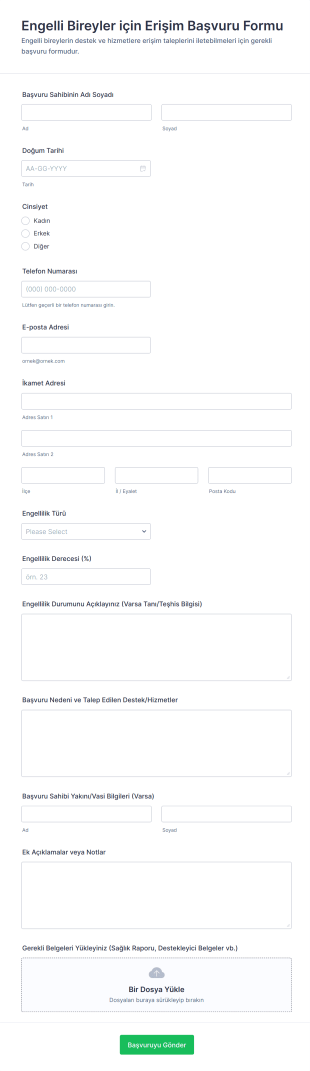 Engelli Bireyler Için Erişim Başvuru Form Şablonu