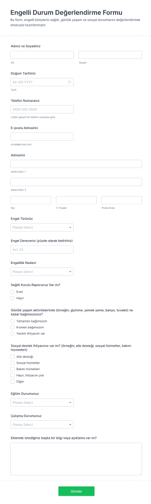 Engelli Durum Değerlendirme Form Şablonu
