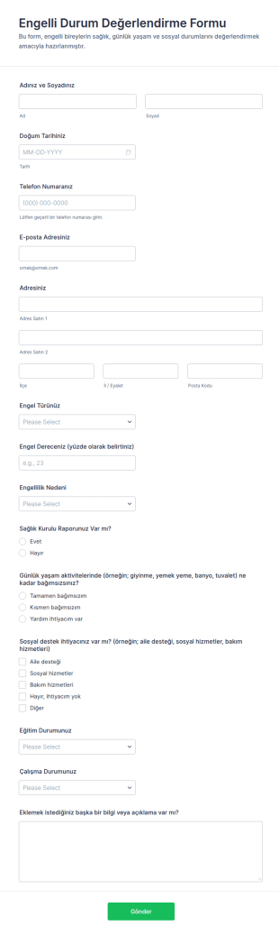 Engelli Durum Değerlendirme Form Şablonu