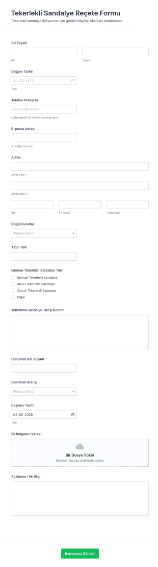 Tekerlekli Sandalye Reçete Form Şablonu
