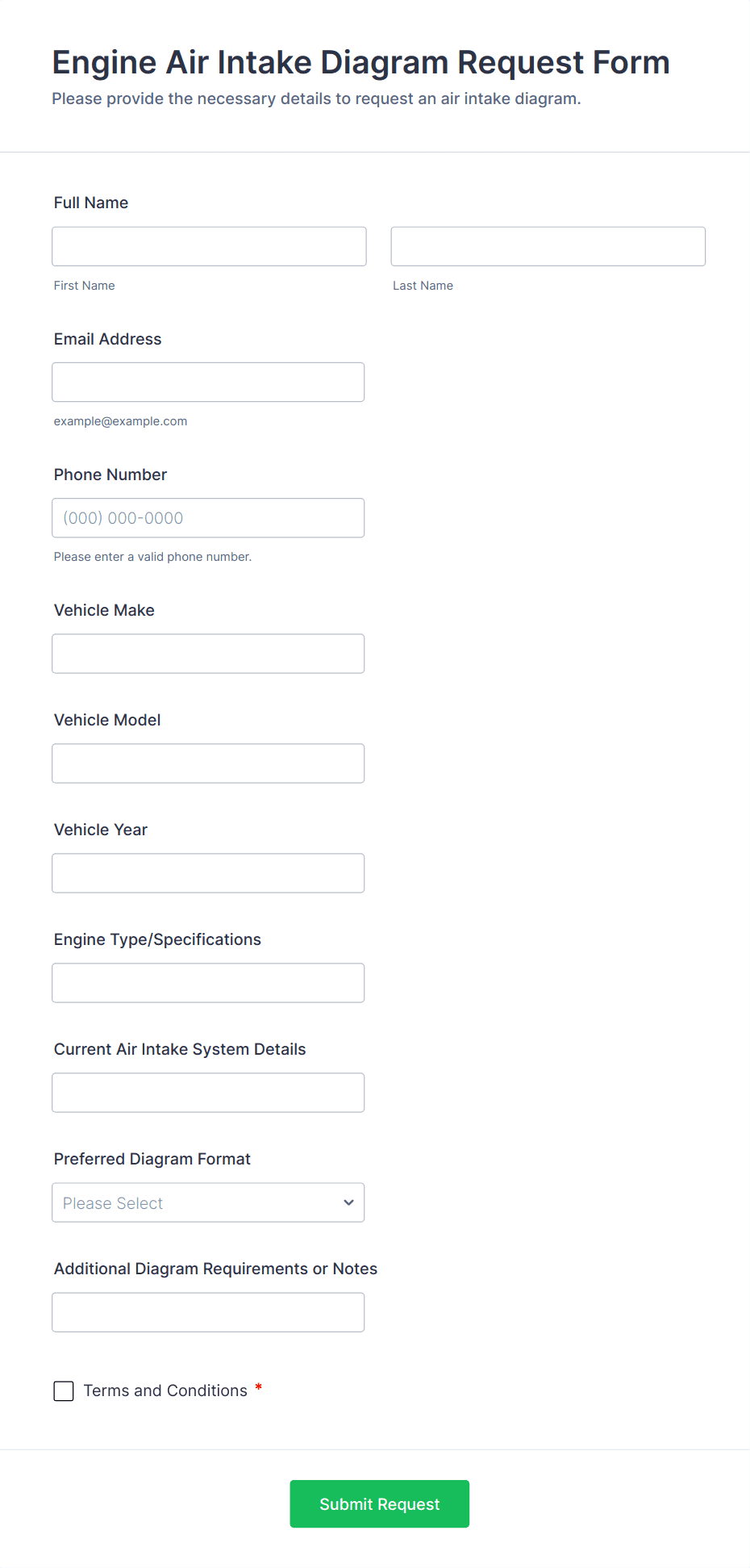 Engine Air Intake Diagram Request Form Template | Jotform
