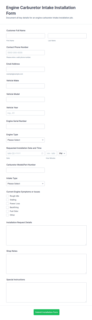 Engine Carburetor Intake Installation Form Template