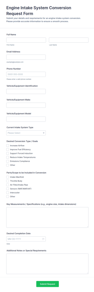 Engine Intake System Conversion Request Form Template