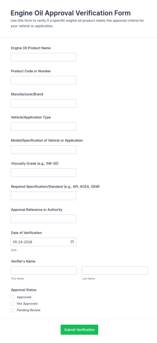 Engine Oil Approval Verification Form Template
