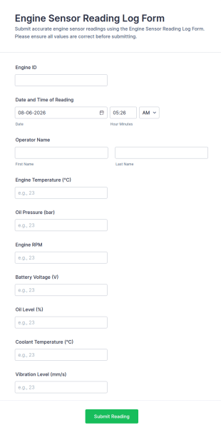 Engine Sensor Reading Log Form Template