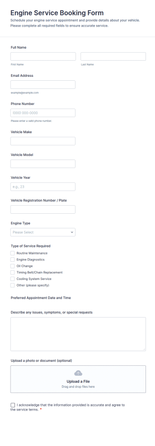 Engine Service Booking Form Template