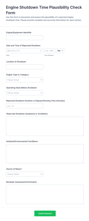 Engine Shutdown Time Plausibility Check Form Template