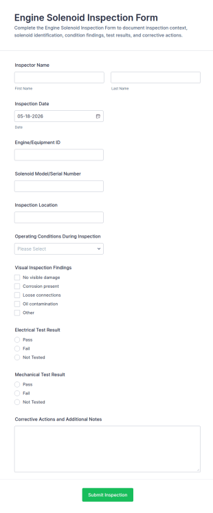 Engine Solenoid Inspection Form Template
