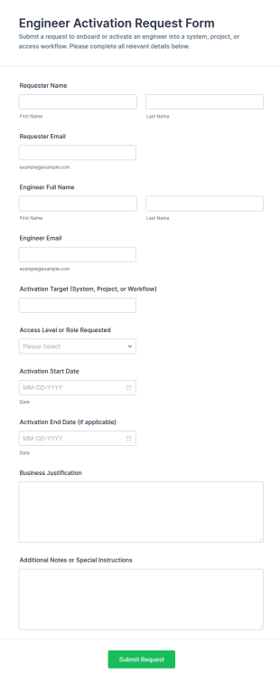 Engineer Activation Request Form Template