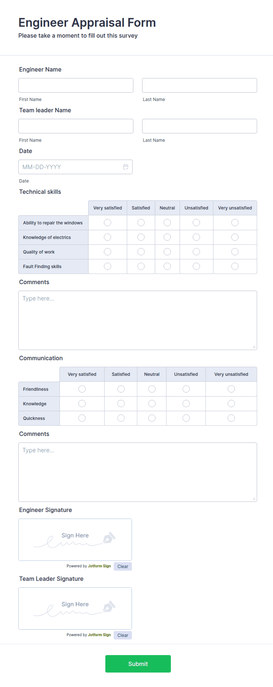 Engineering Assessment Form Engineer Appraisal Form Template | Jotform