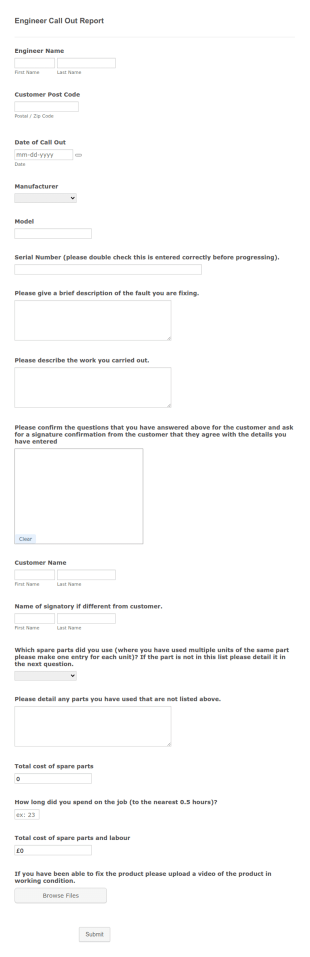 Engineer Call Out Report Form Template