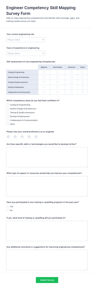 Engineer Competency Skill Mapping Form Template