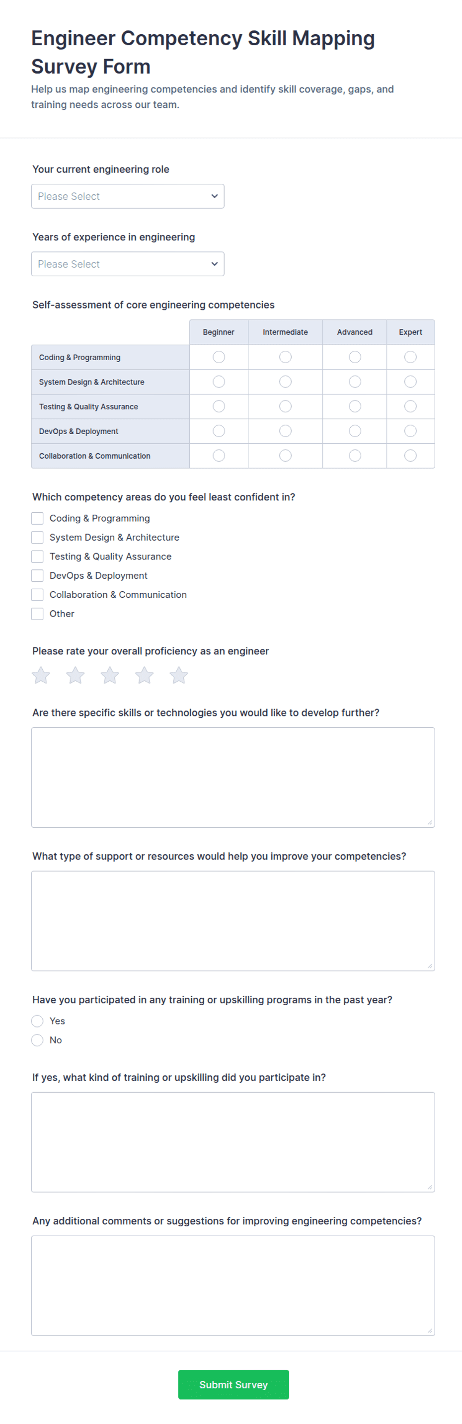 Engineer Competency Skill Mapping Form Template | Jotform