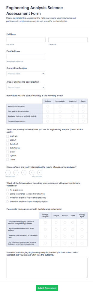 Engineering Analysis Science Assessment Form Template