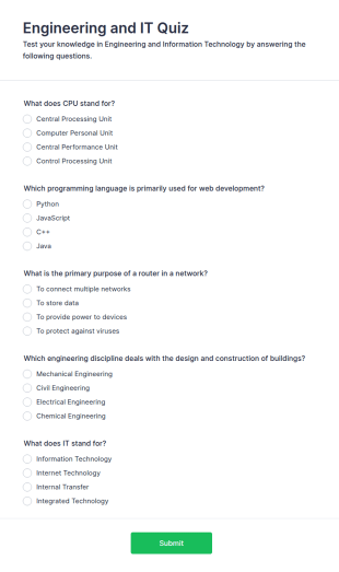 Engineering And IT Quiz Form Template