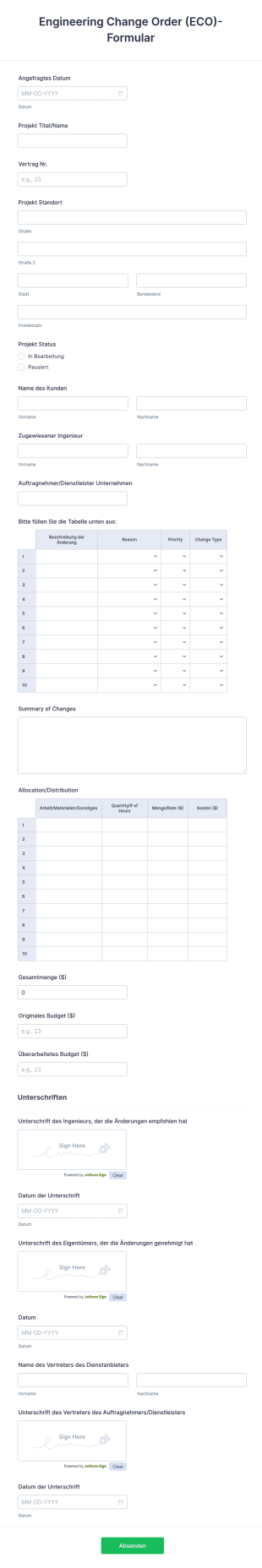 Engineering Change Order (ECO) Formular