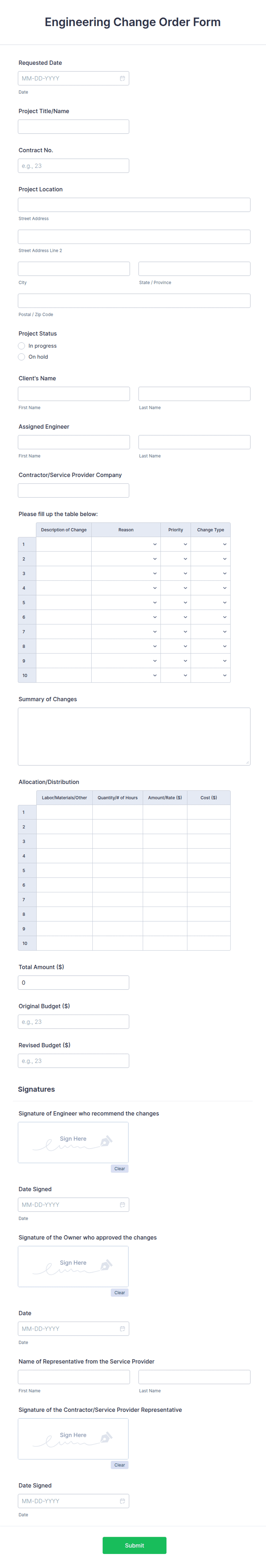 Engineering Change Order Form Template Jotform
