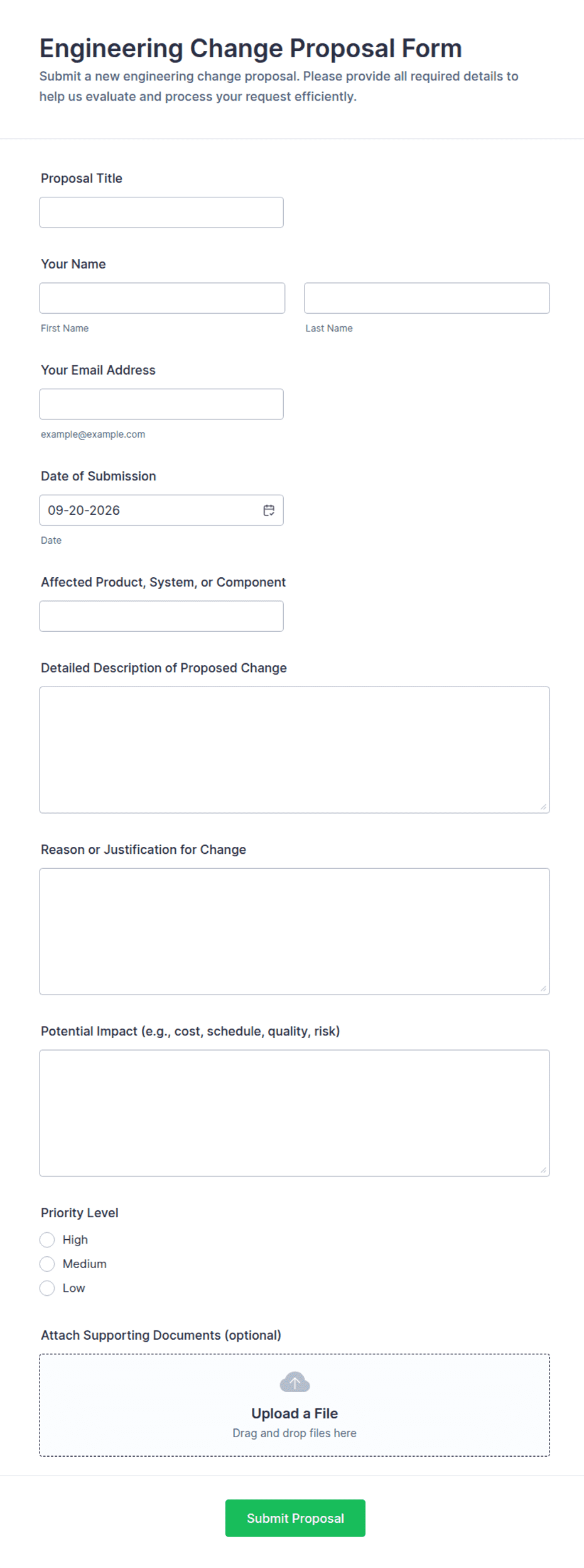 Engineering Change Proposal Form Template | Jotform