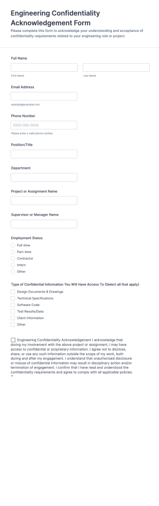 Engineering Confidentiality Acknowledgement Form Template