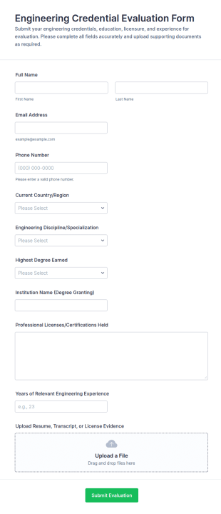 Engineering Credential Evaluation Form Template