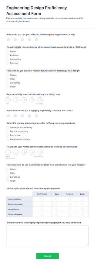 Engineering Design Proficiency Assessment Form Template