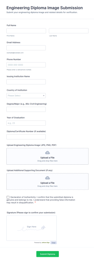 Engineering Diploma Image Submission Form Template