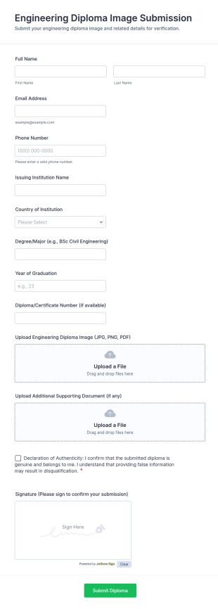 Engineering Diploma Image Submission Form Template