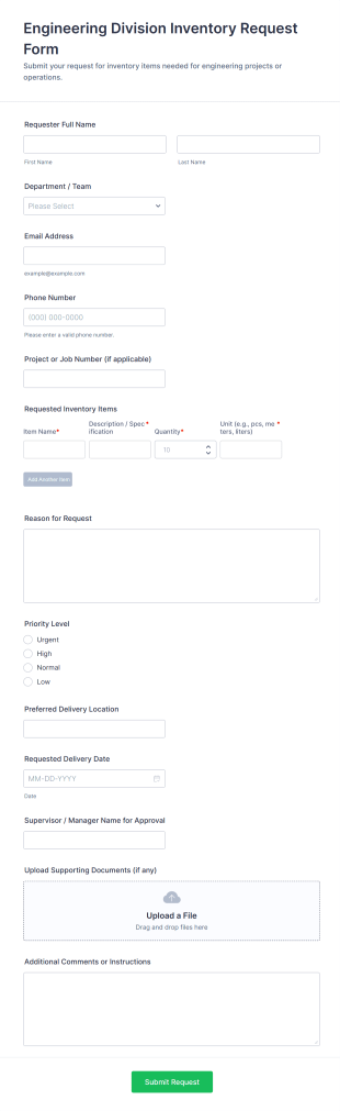 Engineering Division Inventory Request Form Template