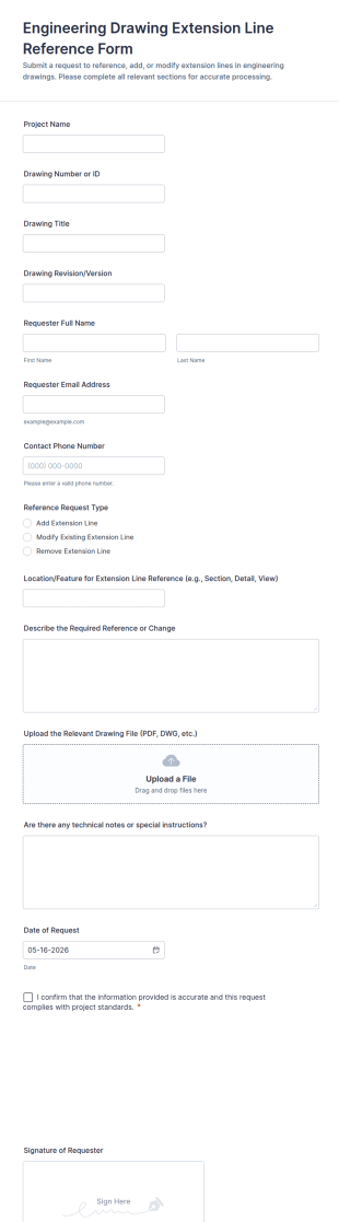 Engineering Drawing Extension Line Reference Form Template