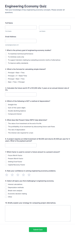 Engineering Economy Quiz Form Template